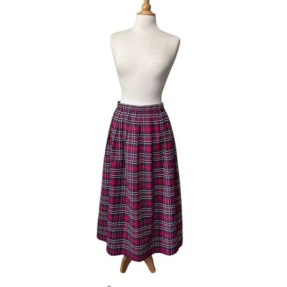 NOS Vintage Carroll Reed Red Plaid Tartan A-line Skirt with Box Pleats - Size 16 - Picture 7 of 10